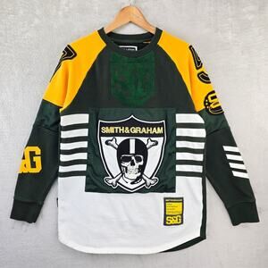Smith & Graham Jersey Sweater Mens Large Green Yellow Skull Hockey Style